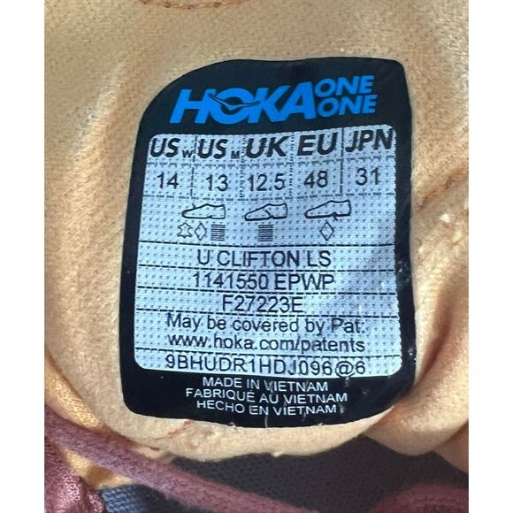 Hoka One One Clifton LS Shoes Sneakers Pink Peach Size Women 14 Men 13 Leather - Picture 10 of 13